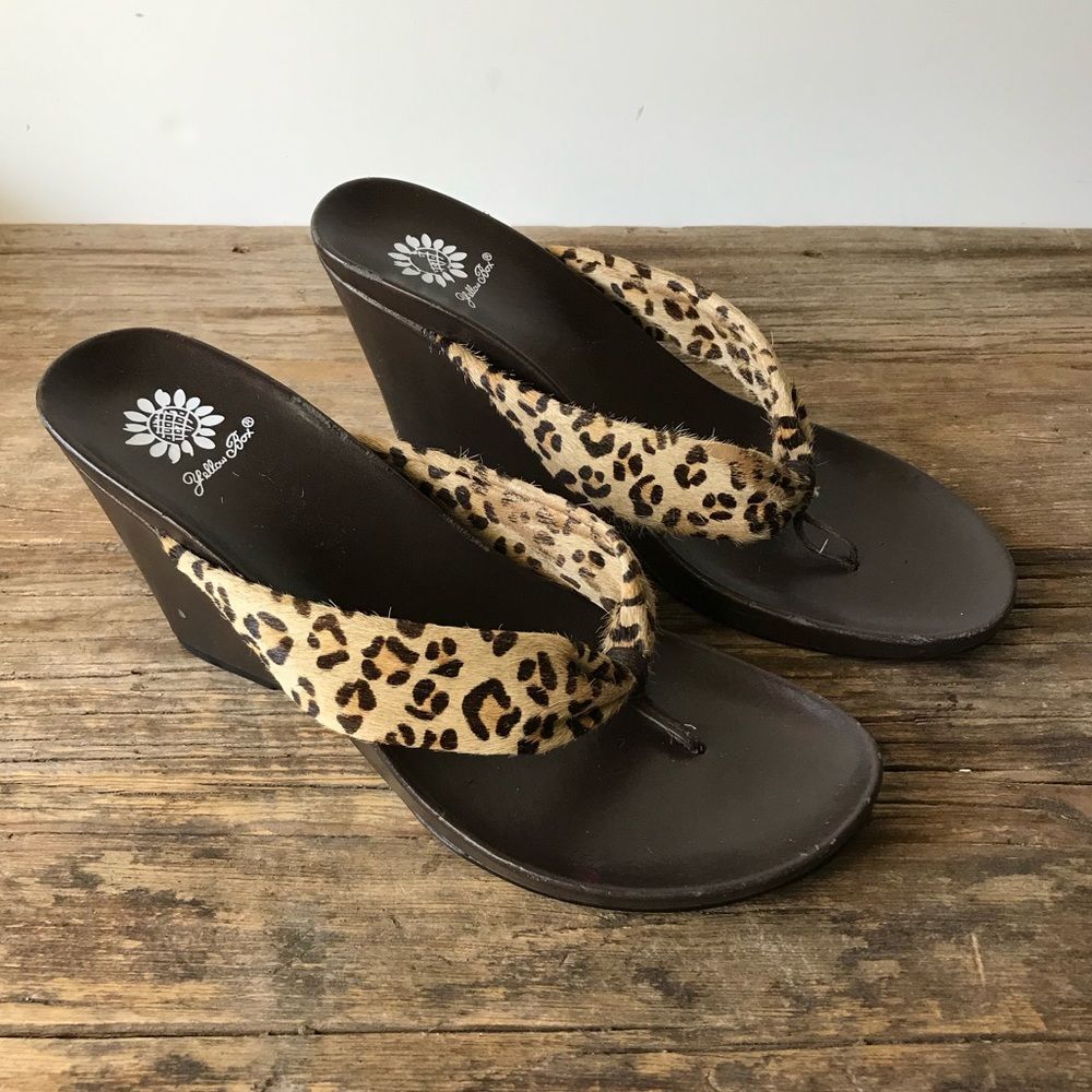Yellow Box Animal Cheetah Leopard Thong Heels
